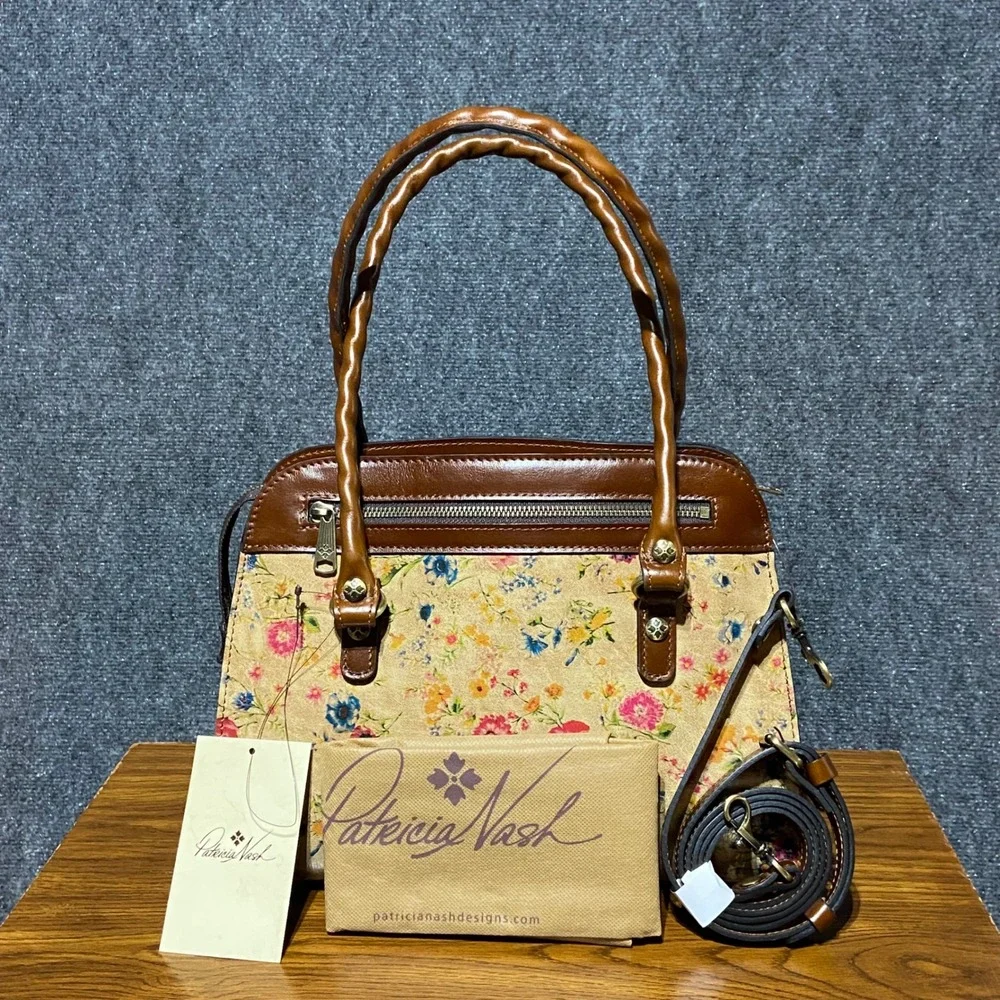 Patricia Nash Calvi Prairie Rose Floral Leather‎ Satchel Crossbody Bag P272170X
